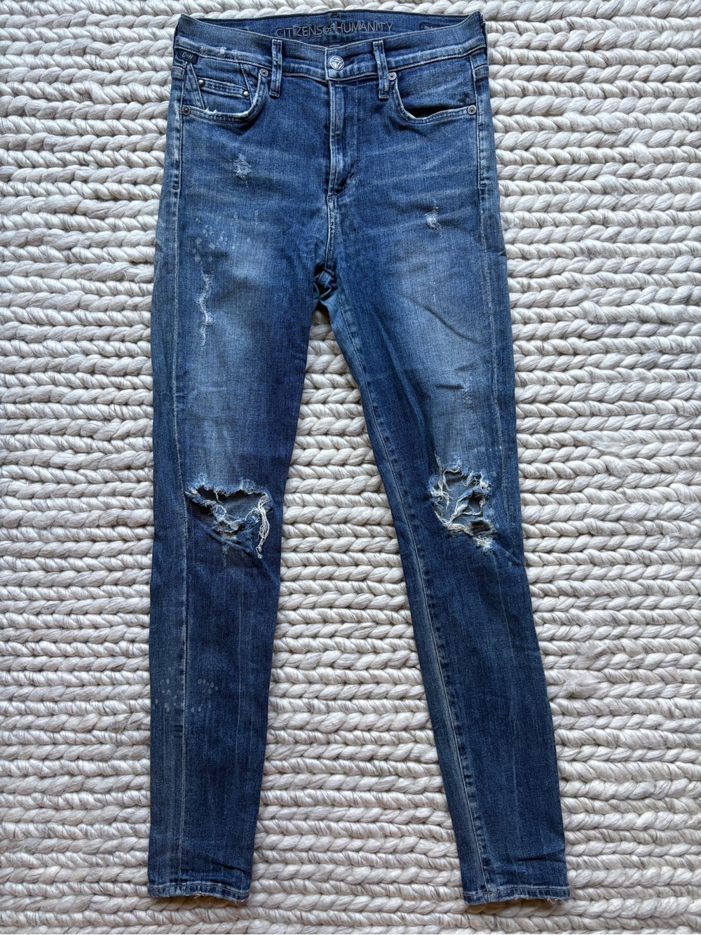 Citizens of Humanity “Rocket” High-Rise Distressed Skinny Jeans — Size 27
